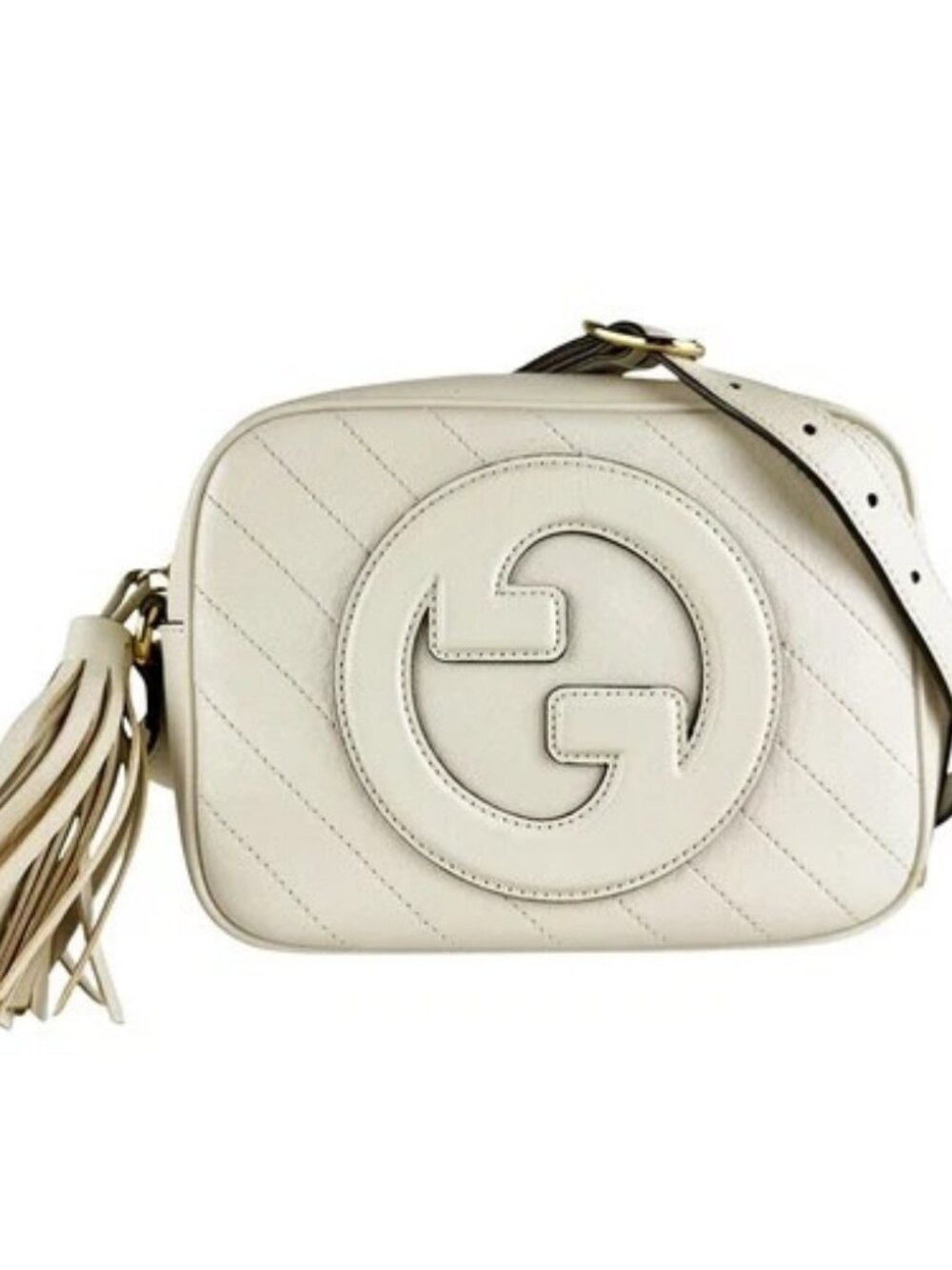 Auth GUCCI Blondie Shoulder Bag Off White/Gold Leather/Metal - z10444
